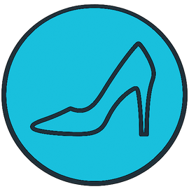 Icon of a high-heeled shoe on a blue circle