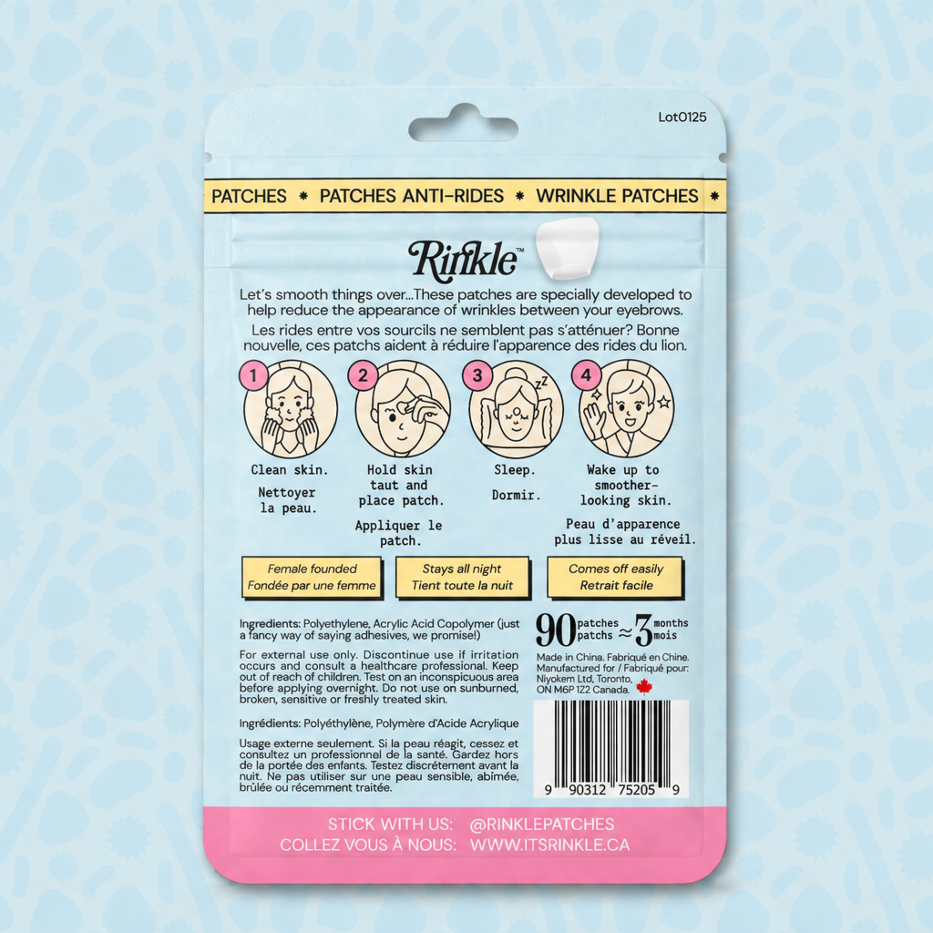 Back of FROWN wrinkle patch packaging