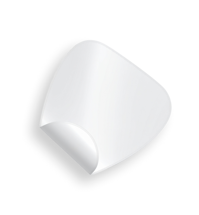 White wrinkle patch (Frown) with curled edge on a transparent background